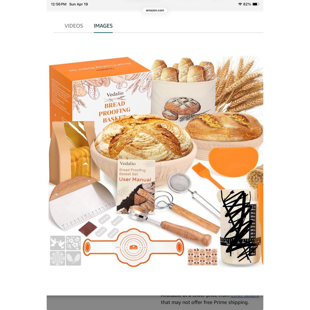 Vedalio Bread Proofing Basket Set Sourdough Baking Kit with Lame Scraper Whisk‎